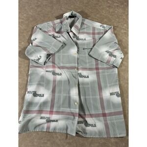 Southpole Mens Short Sleeve Plaid Gray Red Logo Button Down Shirt Large